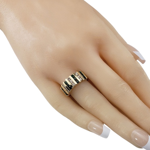 14K Yellow Gold Emerald and Diamond Band Ring Size 7.25  #21206 - Picture 7 of 9